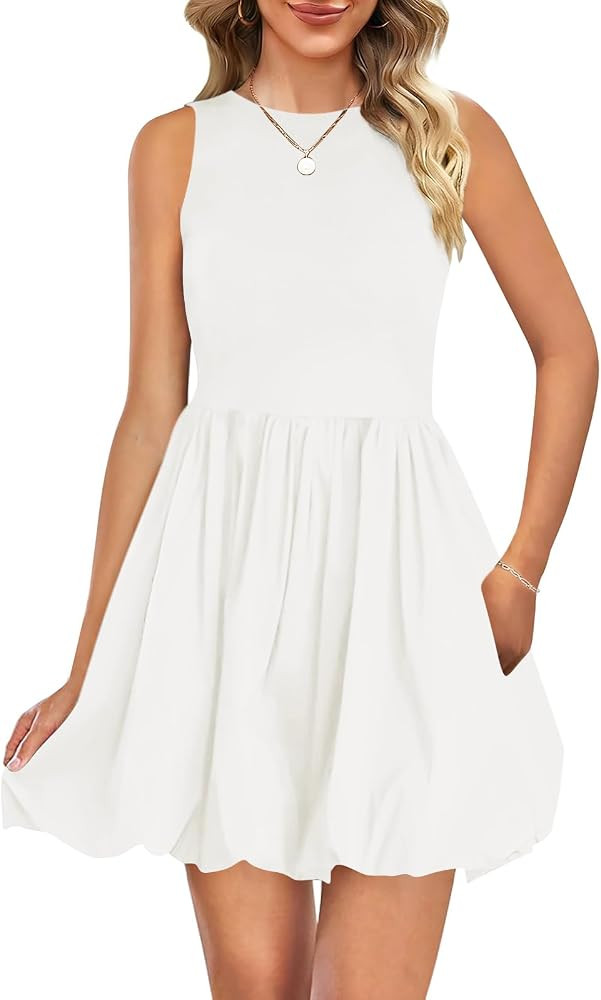 Naggoo Womens Summer Dresses 2026 Sleeveless Mini Short Tank Dress Beach Vacation Crewneck Bubble... | Amazon (US)