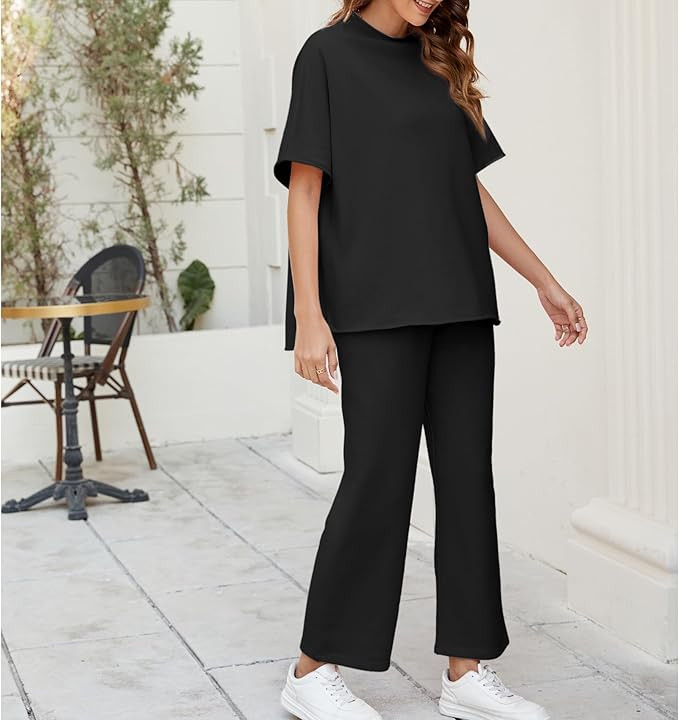 Songling 2 Piece Sets For Women Short Sleeve Pullover Tops and Wide Leg Pants Travel Lounge Match... | Amazon (US)