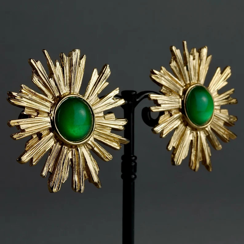 Vintage YVES SAINT LAURENT Ysl Sunburst Emerald Stone Earrings - Etsy | Etsy (US)