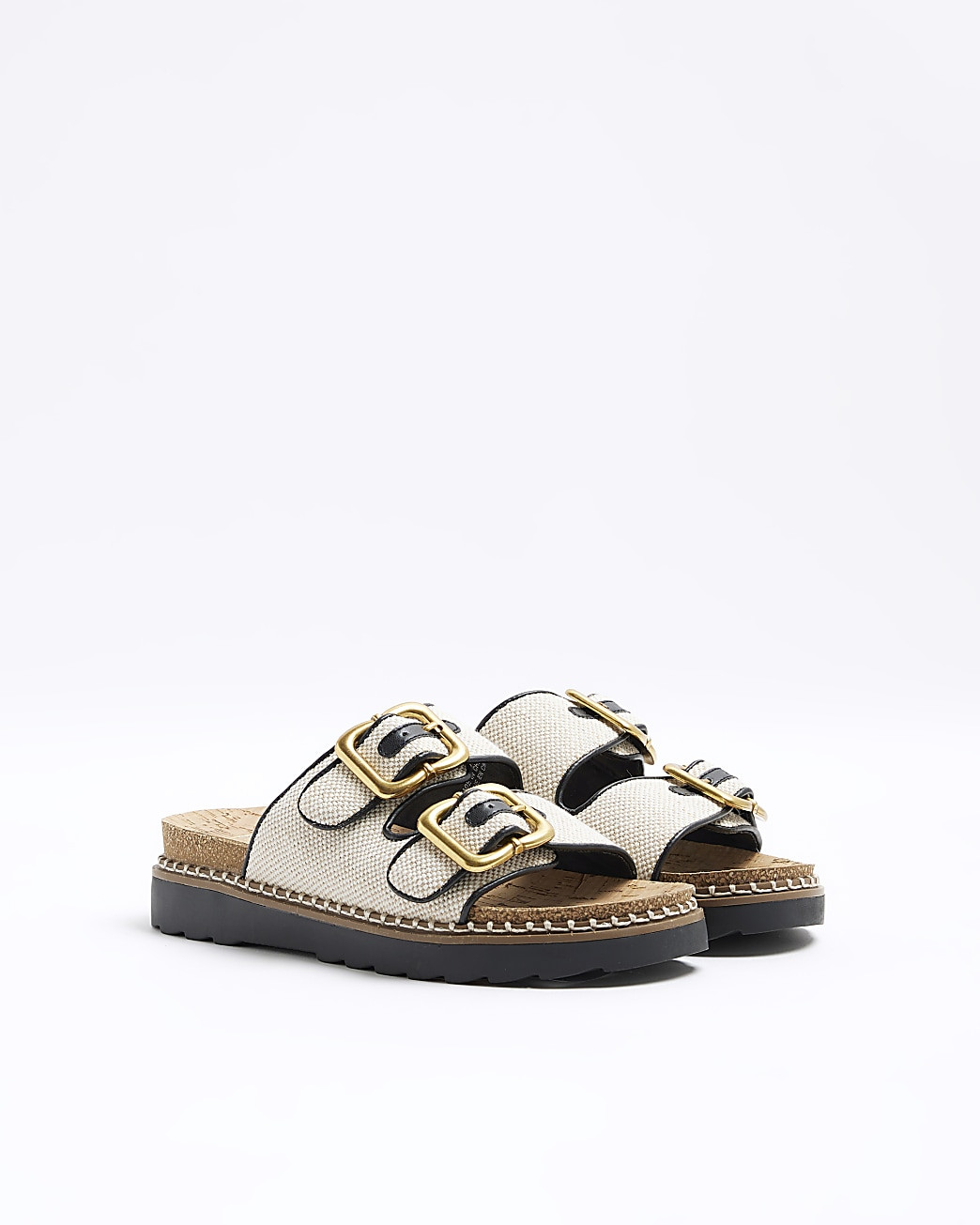 Ecru Double Buckle Sandal | River Island (UK & IE)