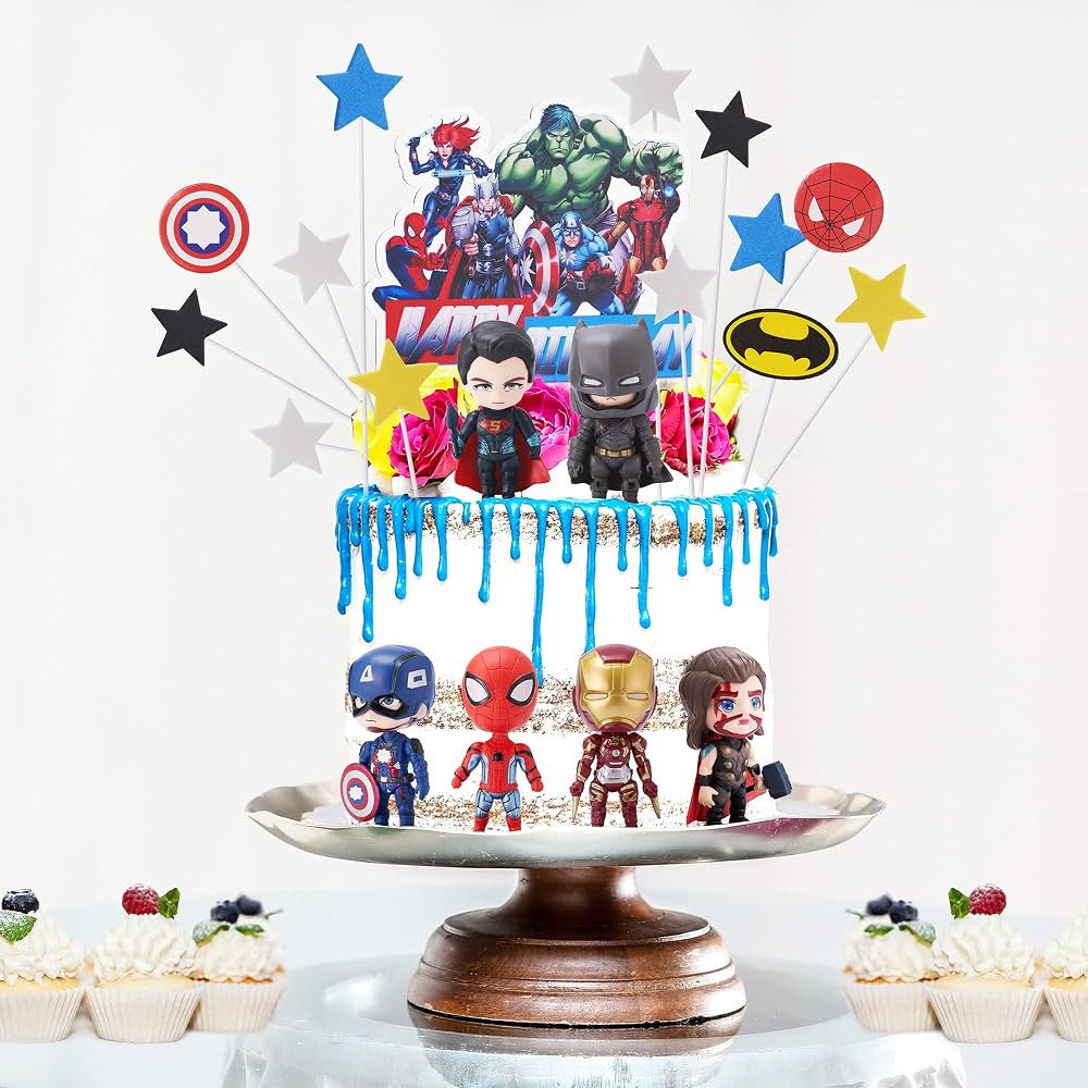 Superhero Party Supplies, Superhero Theme Birthday Party Decoration Kit, Cake Decoration，Cake T... | Amazon (US)