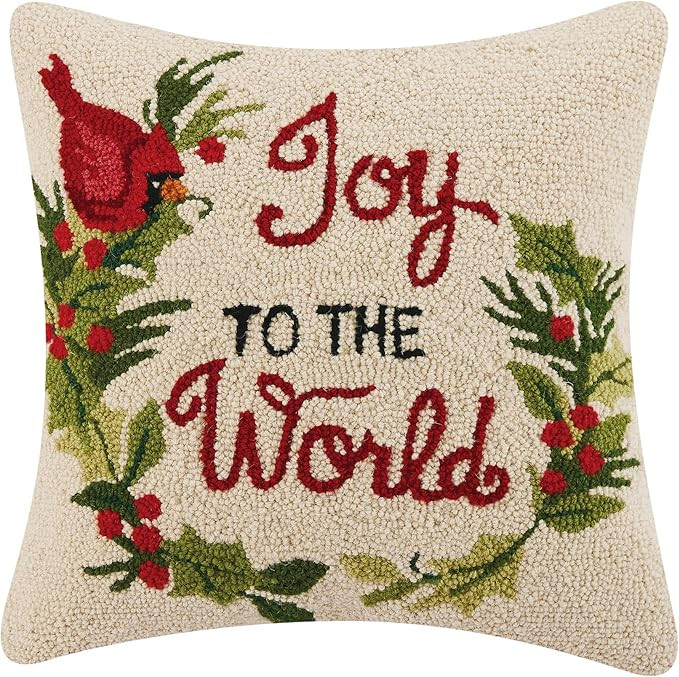 Peking Handicraft Joy to The World Christmas Polyfill Hook Throw Pillow, 18-inch Square, Wool and... | Amazon (US)