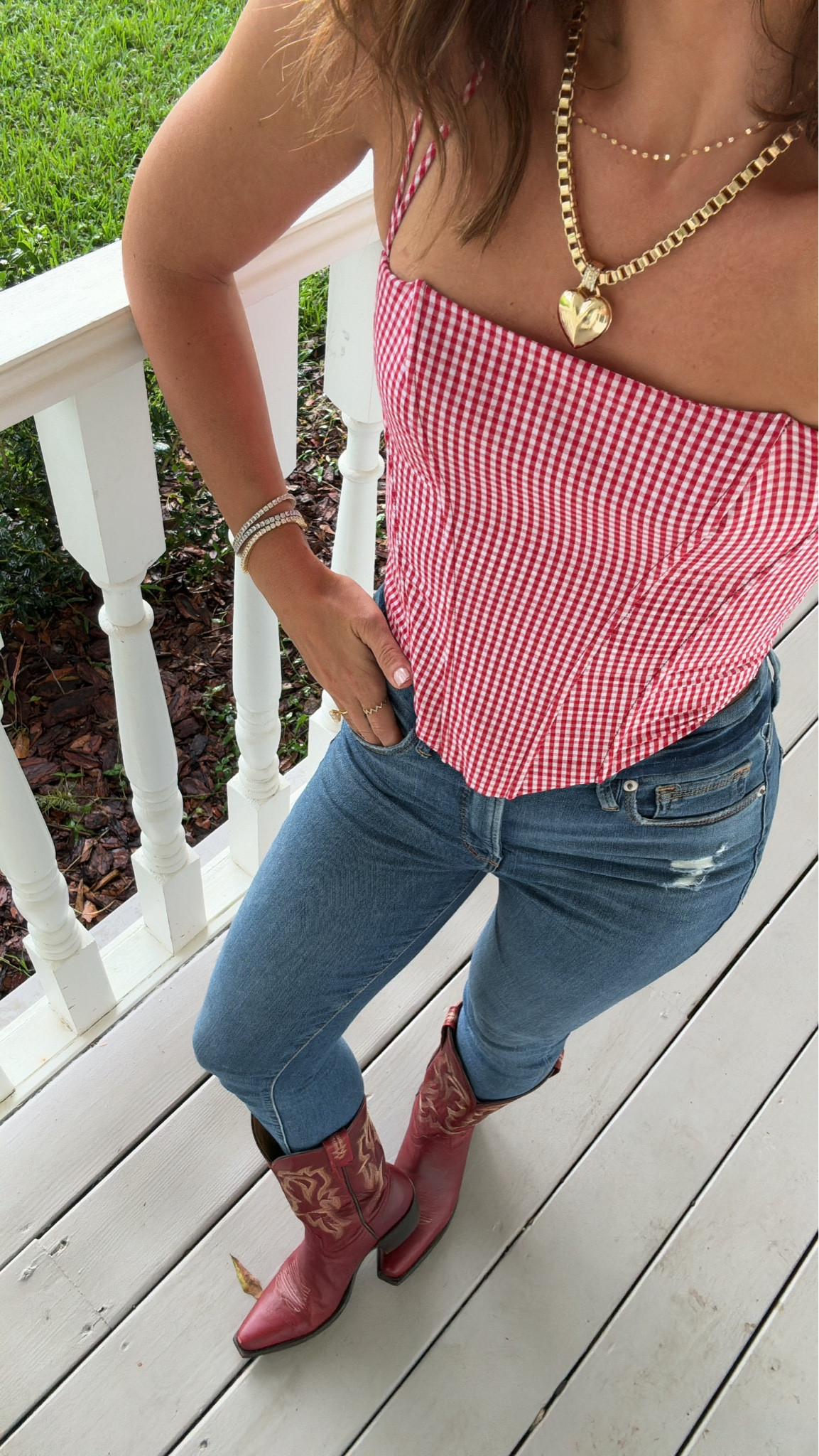 Red gingham top size XS
Jeans size 0
Red cowboy boots size 7
Target heart necklace 

#country #concert #amazon #nordstrom 

#LTKSaleAlert #LTKFindsUnder50 #LTKxNSale