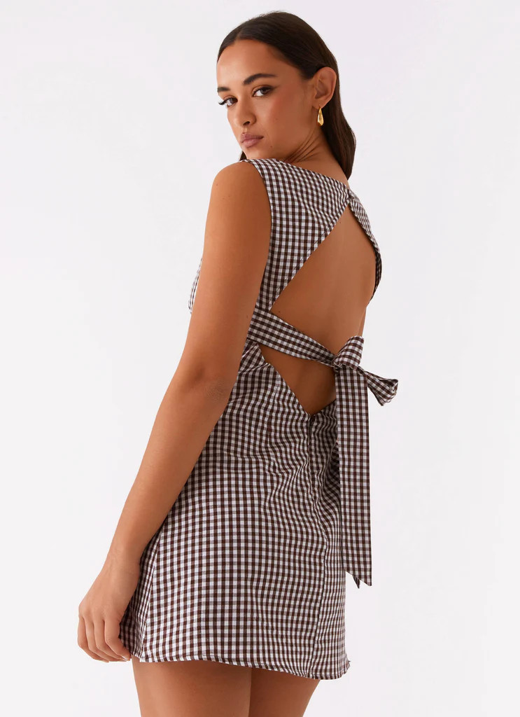 Lotus Tie Back Mini Dress - Chocolate Gingham | Peppermayo (Global)