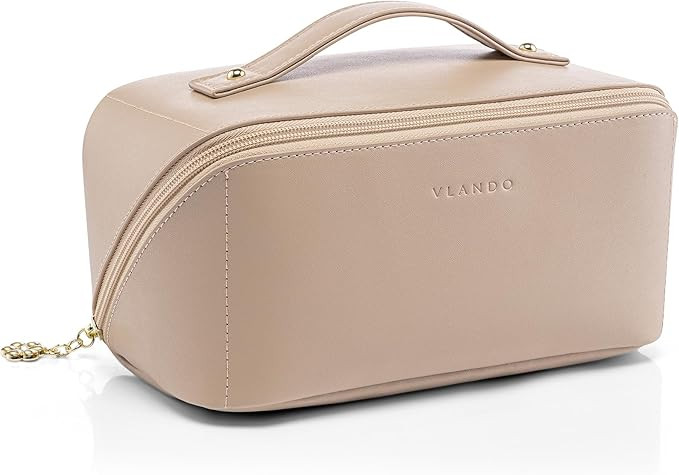 VLANDO Makeup Bag,Travel Toiletry Bag,Cosmetic Bag for Women PU Leather Portable Make up Bag for ... | Amazon (US)