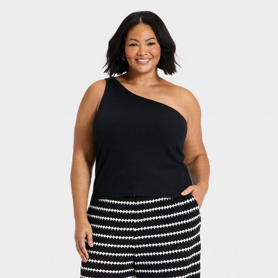 Women's One Shoulder Rib Knit Tank Top - A New Day™ Black 2X | Target