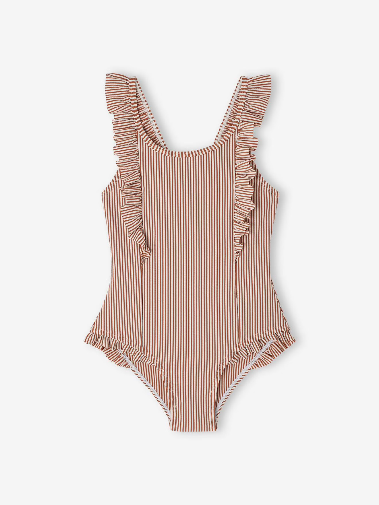 Striped Swimsuit for Girls - terracotta | Vertbaudet (UK)