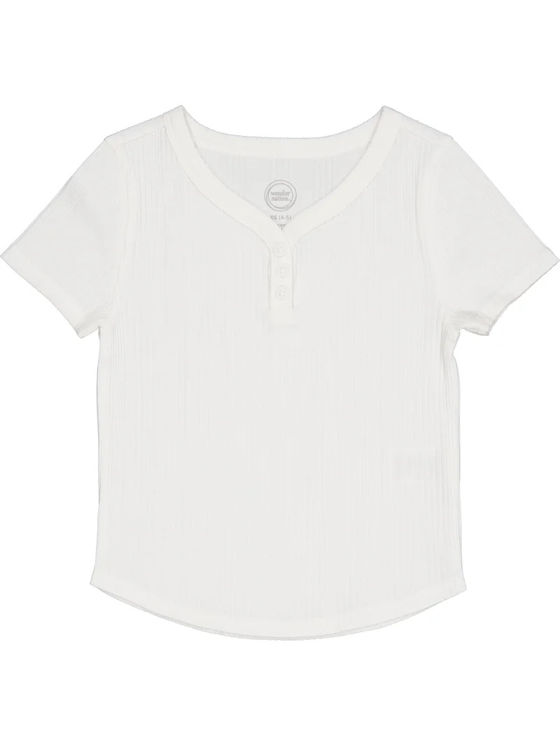 Wonder Nation Girls Short Sleeve Henley Knit Top, Sizes 4-18 & Plus | Walmart (US)
