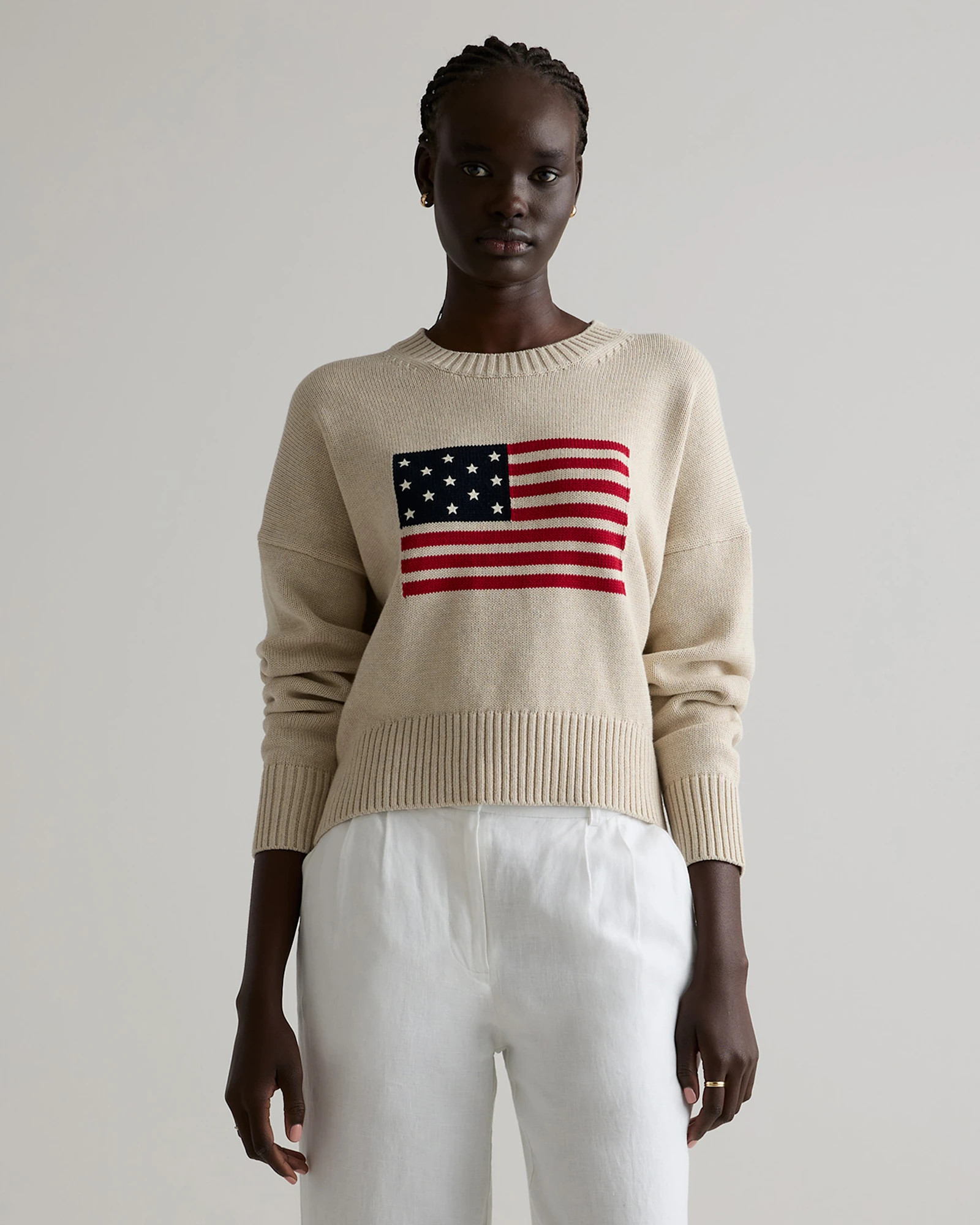 Women's 100% Organic Cotton Flag Sweater in Speckled Beige Flag | Quince