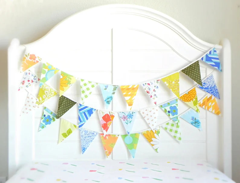Vintage Bunting Banner for Nursery, Floral Cottage Baby Shower Decorations Blue Green Birthday Ga... | Etsy (US)