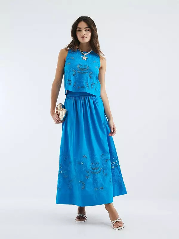 River Island Maxi Broderie Skirt - Blue | Very (UK)