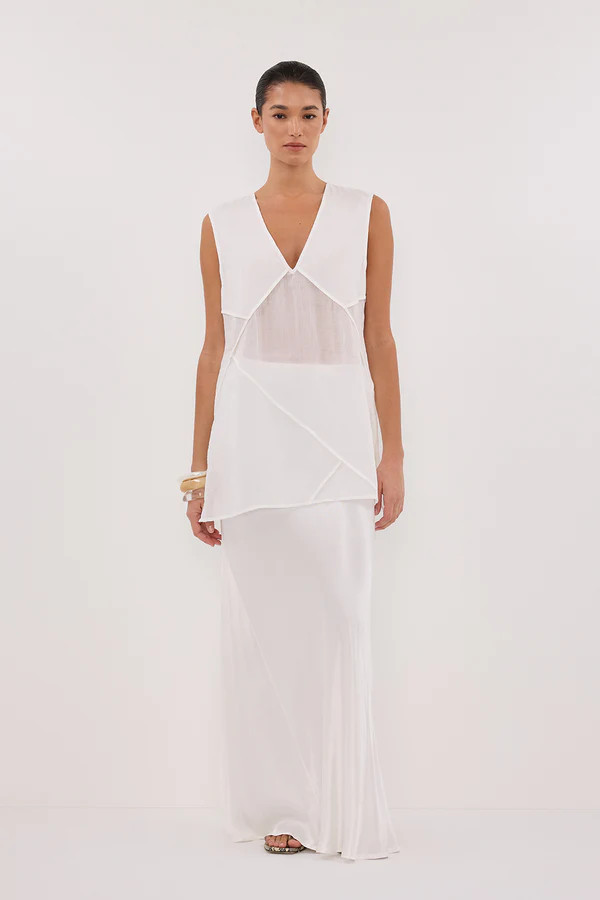 CARMEL WHITE RAMIE V NECK TOP | DISSH