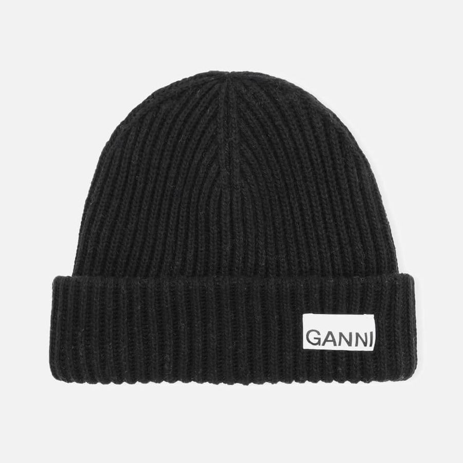 Ganni Women's Rib Knit Beanie - Black | Coggles (Global)