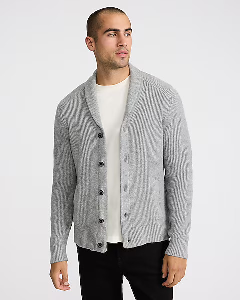 Ribbed Shawl Neck Cardigan | Express