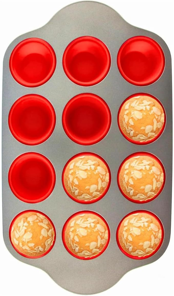 Boxiki Kitchen Non-Stick 12 Cup Silicone Muffin Pan With Steel Frame - BPA Free, Non-Toxic, Anti-... | Amazon (US)