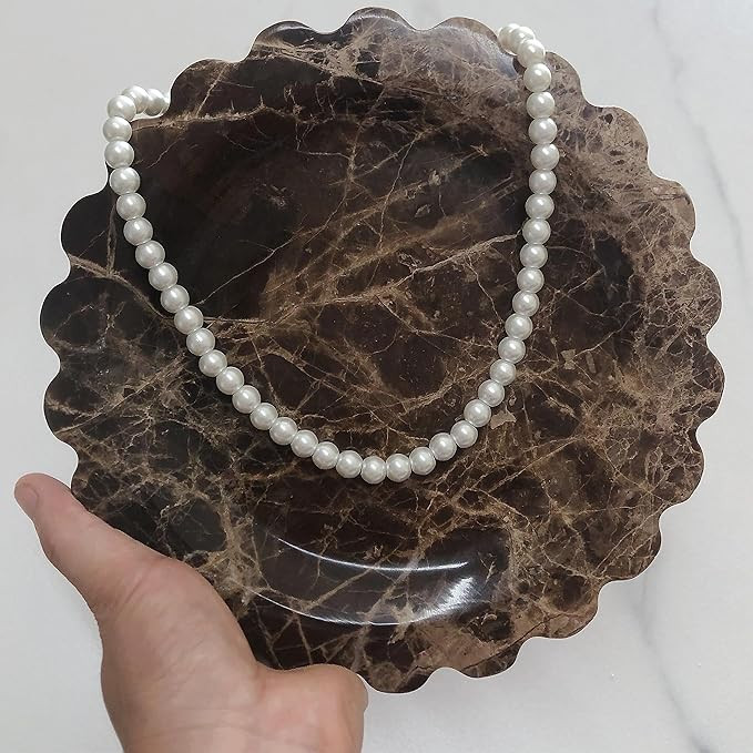 Marble Tray Round Scalloped Tray Small Serving Platter for Counter, Bathroom, Kitchen, Nightstand... | Amazon (US)