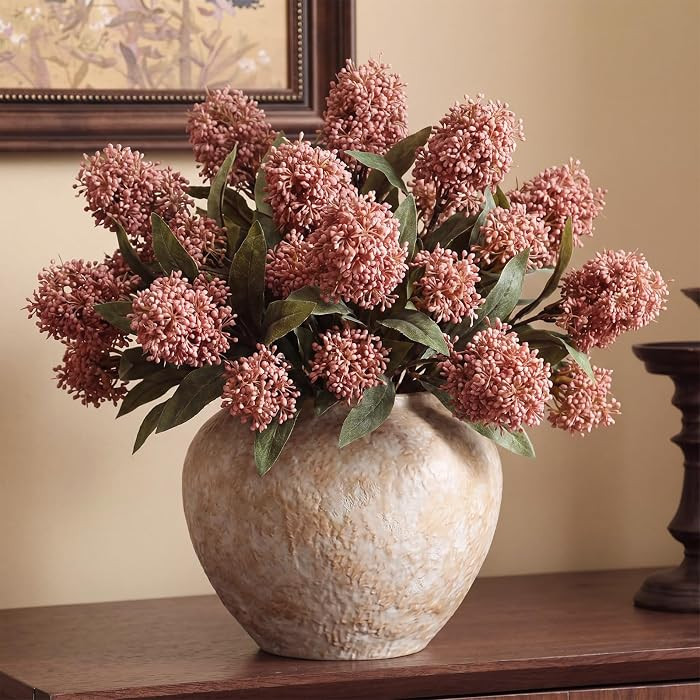 Norme 6 Pcs Fall Faux Berry Stems for Vases Berry Floral Picks, Pink | Amazon (US)