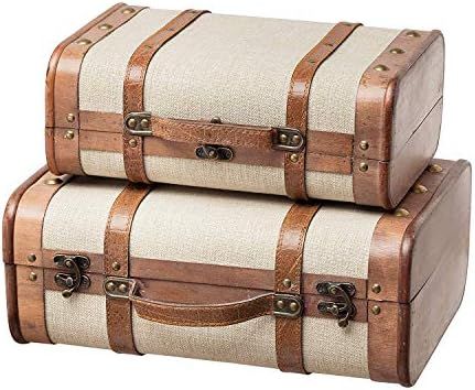 SLPR Decorative Wooden Storage Chest - Set of 2 | Wood Trunk Suitcase with Straps (Beige) | Antiq... | Amazon (US)