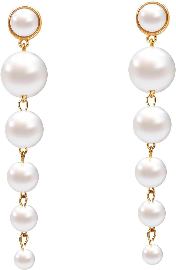 Karani Big Pearl Long Tassel dangle Earrings Wedding Bridal statement earrings Chain Dainty drop ... | Amazon (US)