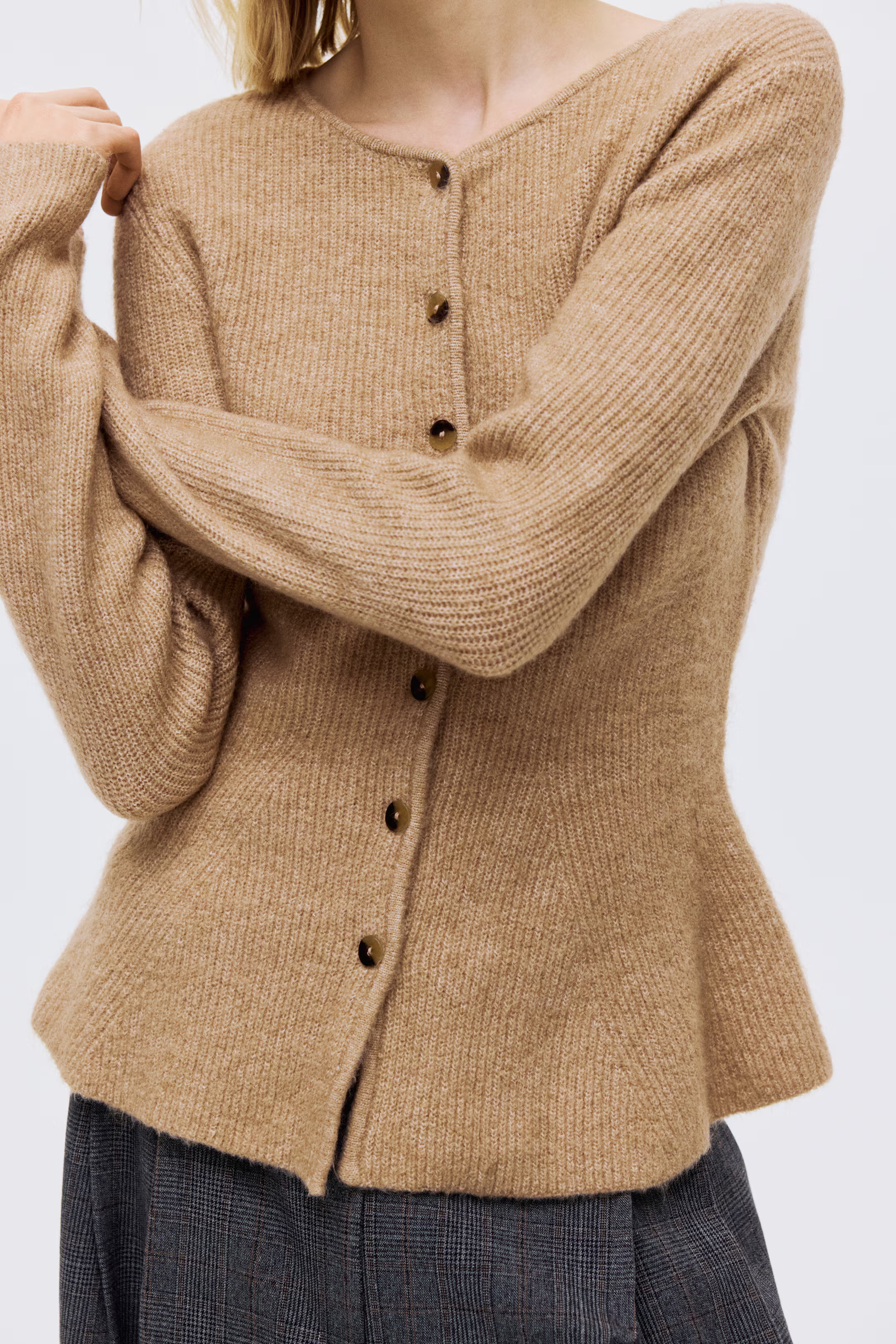 Rib-knit peplum cardigan - Dark grey marl - Ladies | H&M GB | H&M (UK, MY, IN, SG, PH, TW, HK)