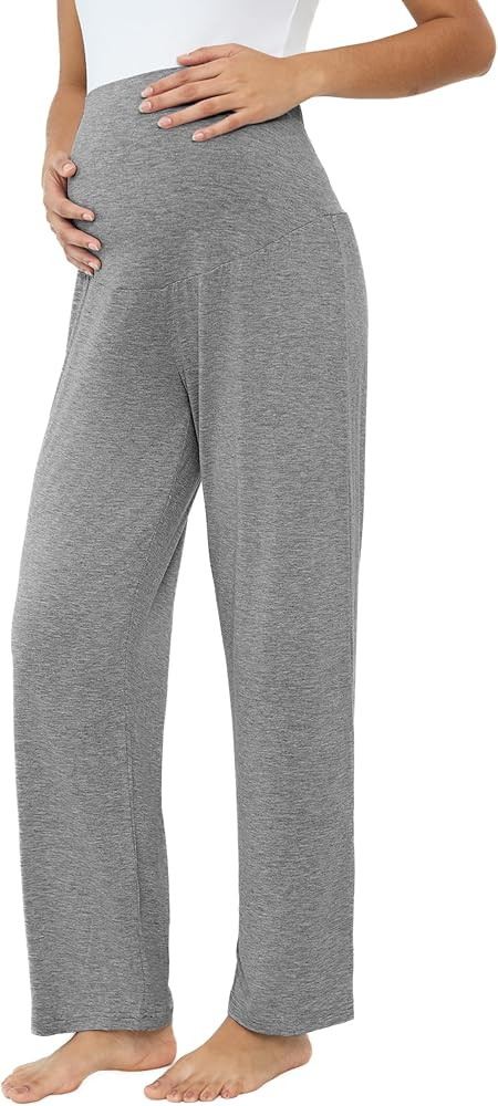 Joyaria Womens Maternity Pants Pajamas Long Pants Over the Belly Sweatpants Wide Leg Sleep Bottom fo | Amazon (US)