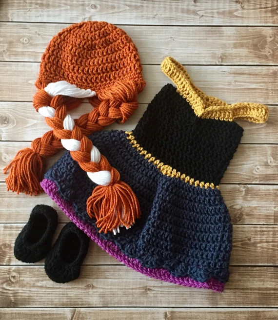 Princess Anna Frozen Inspired Costume/ Crochet Princess Anna Wig/Princess Costume/Princess Photo Pro | Etsy (US)