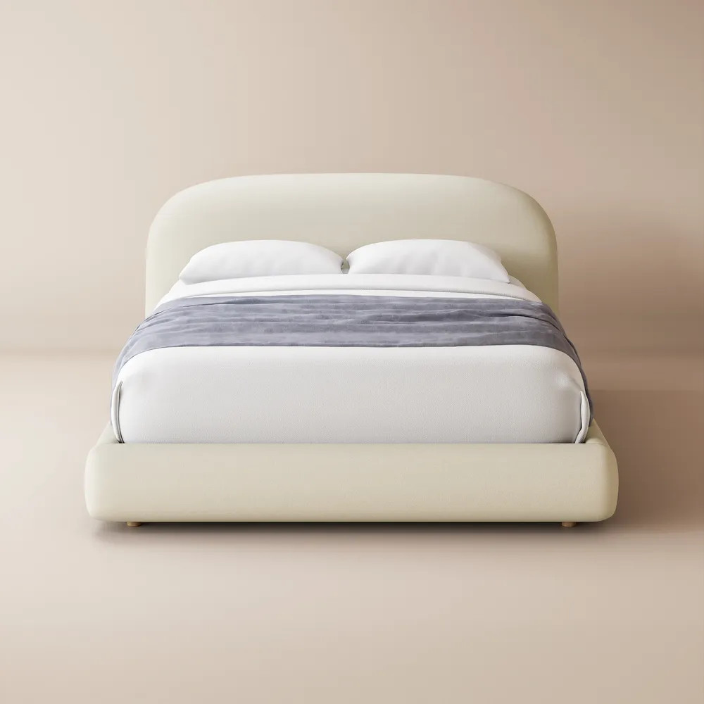 NEW ARRIVALLaurent Queen Size Curved Bouclé Bed | Hernest