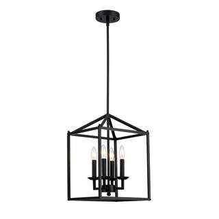 Hukoro Alfa 12 in. 4-Light Modern Rectangle Lantern Pendant Light with Mate Black Finish F50484-B... | The Home Depot