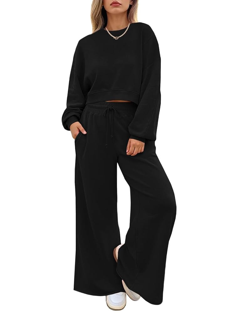 Fisoew Womens 2 Piece Outfits Casual Batwing Long Sleeve Sweatshirt Wide Leg Pants Loose Lounge S... | Amazon (US)