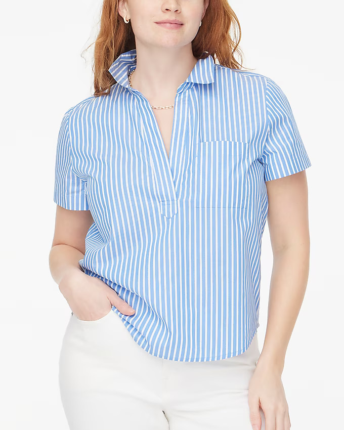 Striped short-sleeve poplin popover top | J.Crew Factory