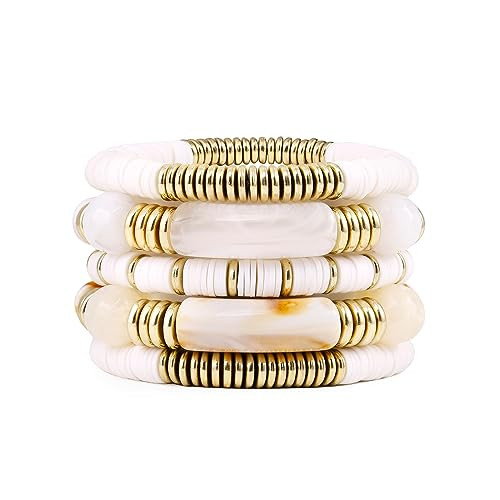 Bamboo Tube Bangles Bracelet Chunky Curved Stacking Clear Acrylic Colorful Beads Stretchable Frie... | Amazon (US)