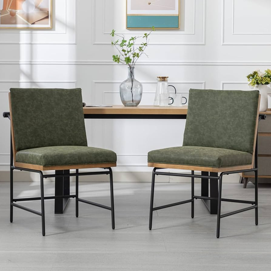 LukeAlon Mid Century PU Leather Dining Chairs Set of 2, Upholstered Square Back Kitchen Chairs wi... | Amazon (US)