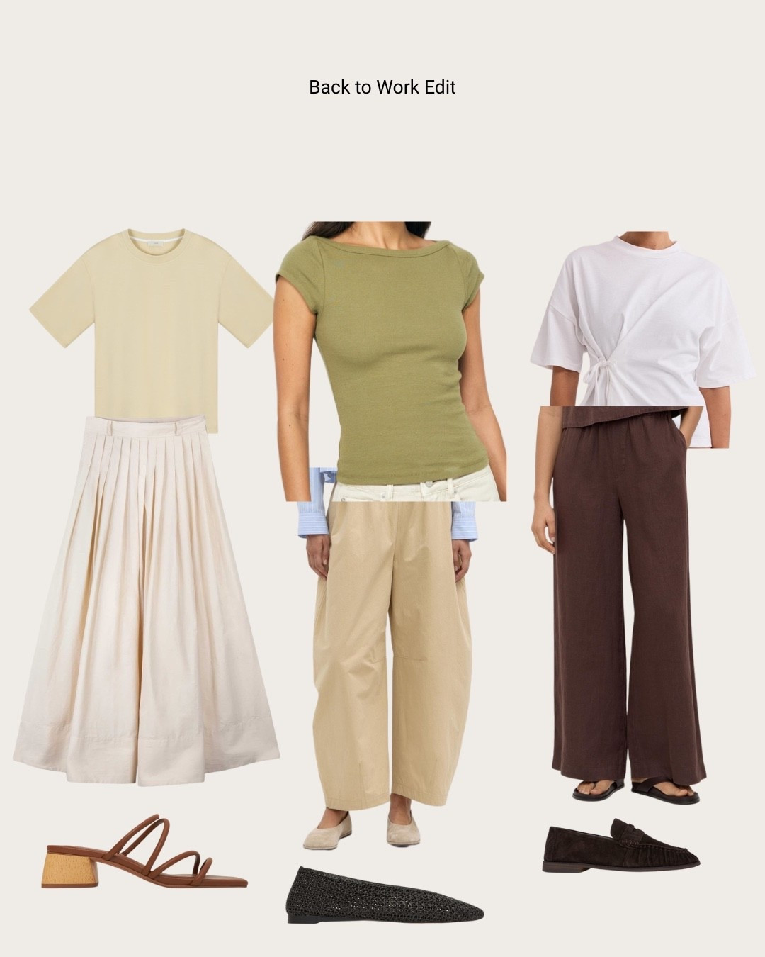 Three ideas for back to work

Cream skirt, cream shirt, khaki shirt, white shirt, Lola barrel leg pants, linen pantss

#LTKaustralia #LTKworkwear #LTKsummer