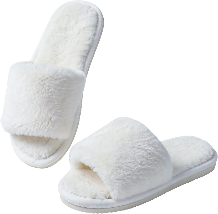 Crazy Lady Women's Fuzzy Fluffy House Slippers Cozy Cute Open Toe Memory Foam Indoor Outdoor Anti... | Amazon (US)