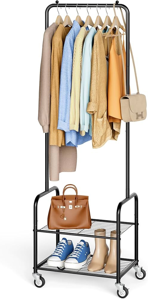 AOODA Small Clothes Rack with Shelves, Metal Sturdy Rolling Clothing Racks for Hanging Clothes, P... | Amazon (US)