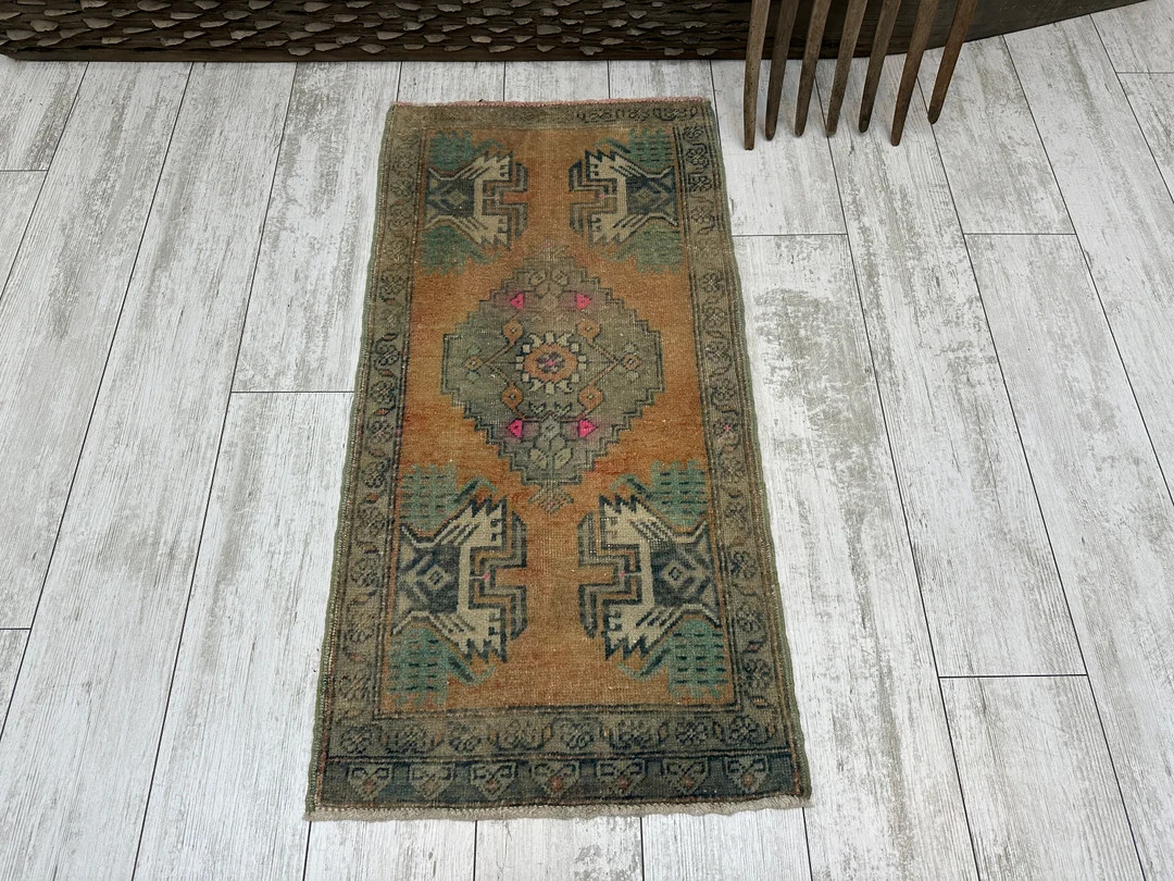 Turkish Mini Rug, Small Vintage Rug, Small Oushak Rug, Faded Rug, Kitchen Mat, Bedroom Rug, Laund... | Etsy (US)