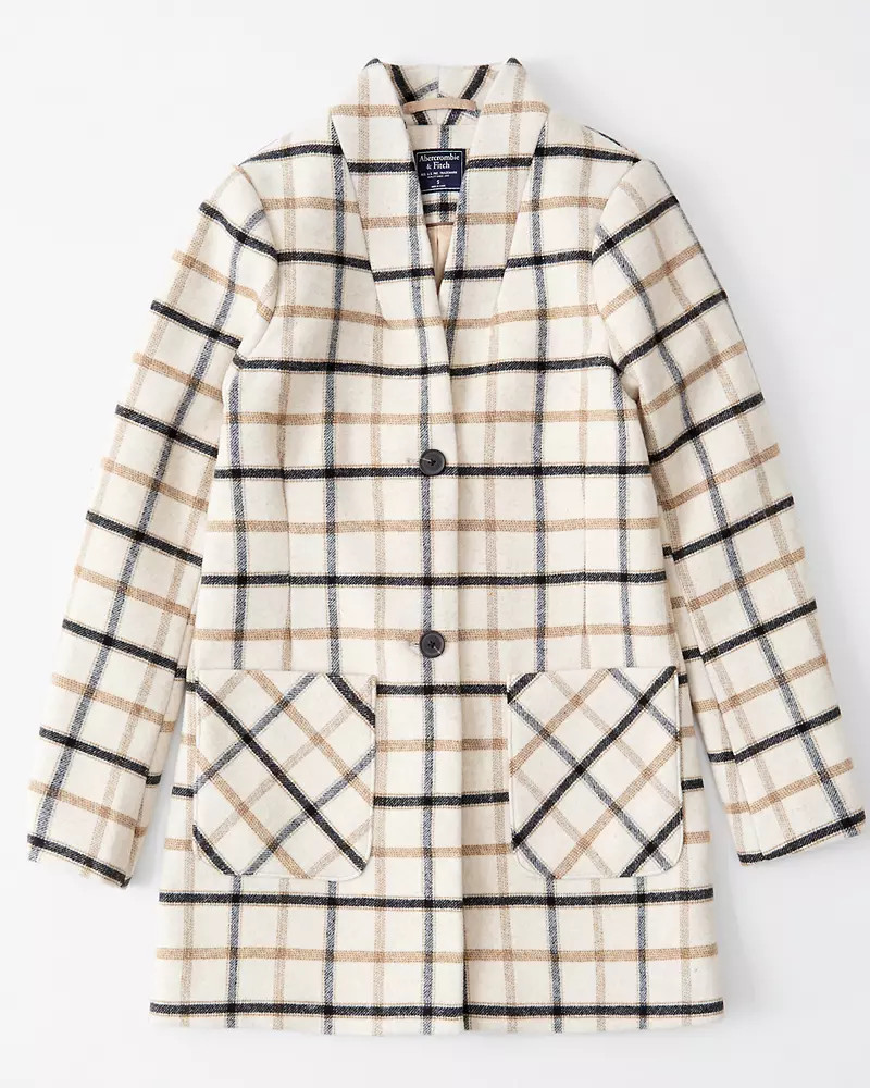 Collarless Wool-Blend Coat | Abercrombie & Fitch US & UK