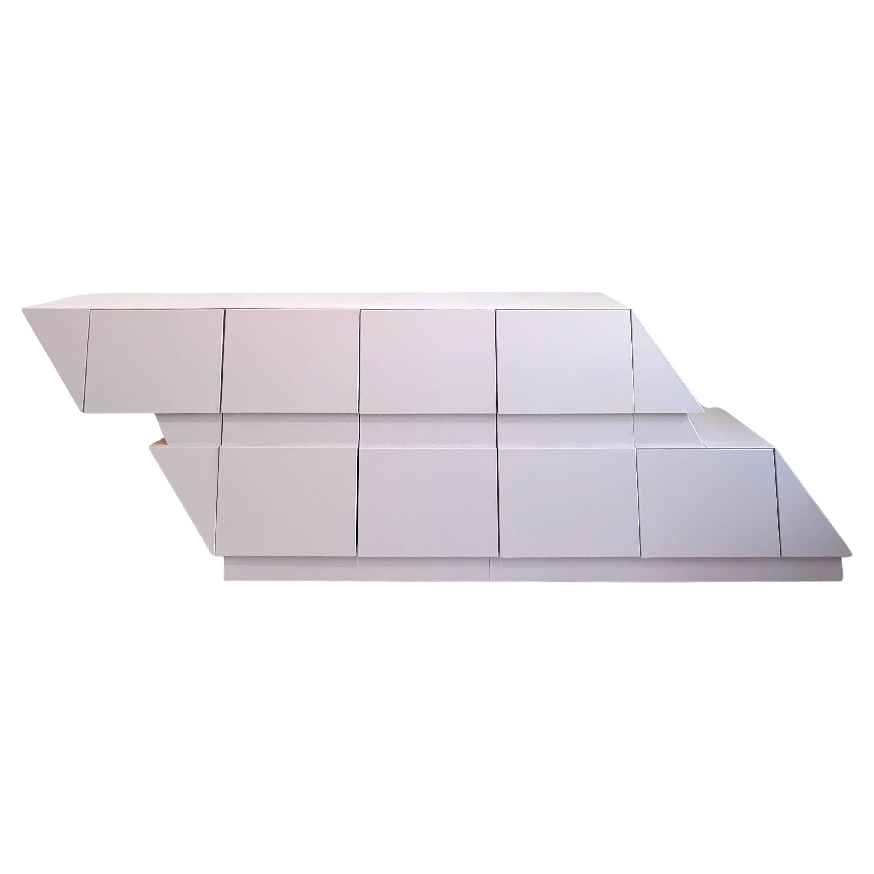 Sculptural vintage postmodern pale pink lacquered rhombus sideboard, USA 1980s | 1stDibs
