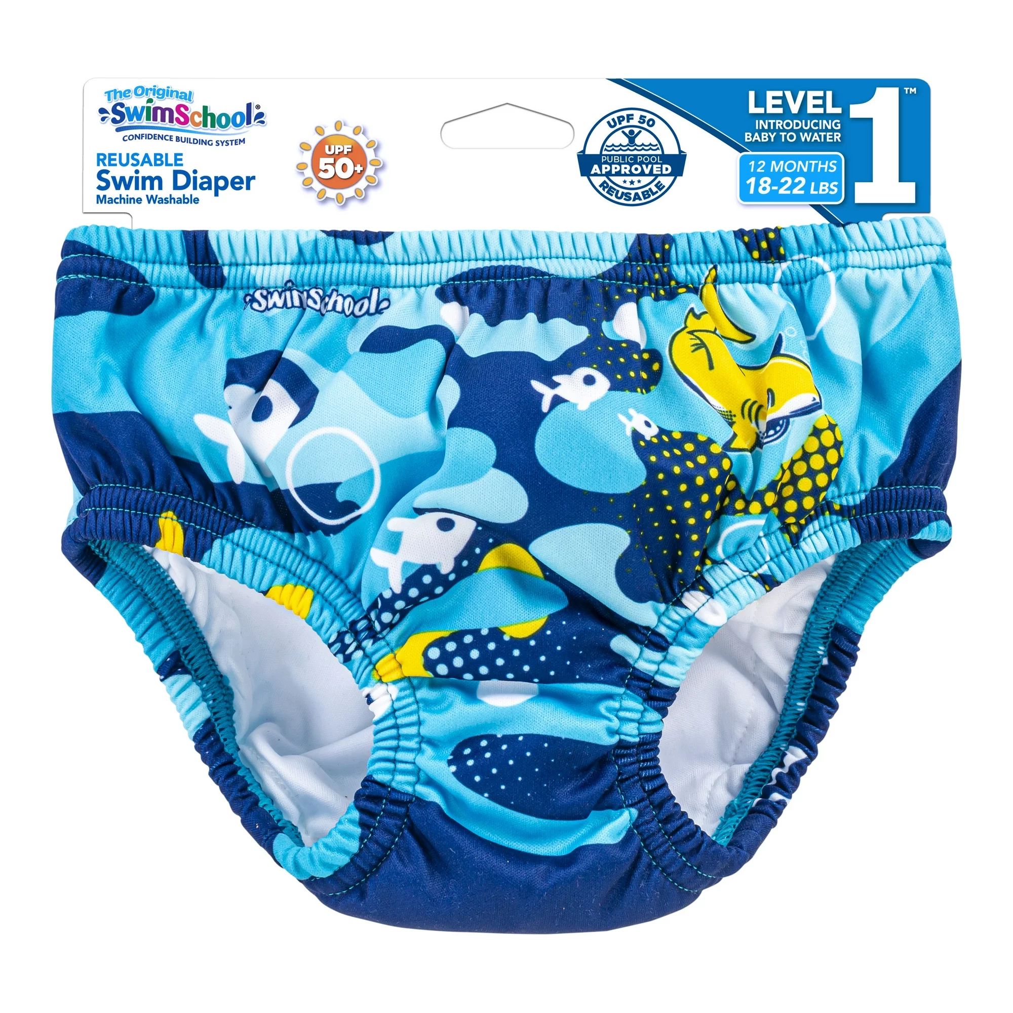 SwimSchool Re-Usable Swim Diaper with Elastic Waist and Leg Openings, Shark, Medium | Walmart (US)