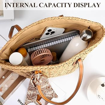 Beach Bags for Women, Summer Straw Bag, Woven Straw Beach Tote Bag Shoulder Handbags | Amazon (US)