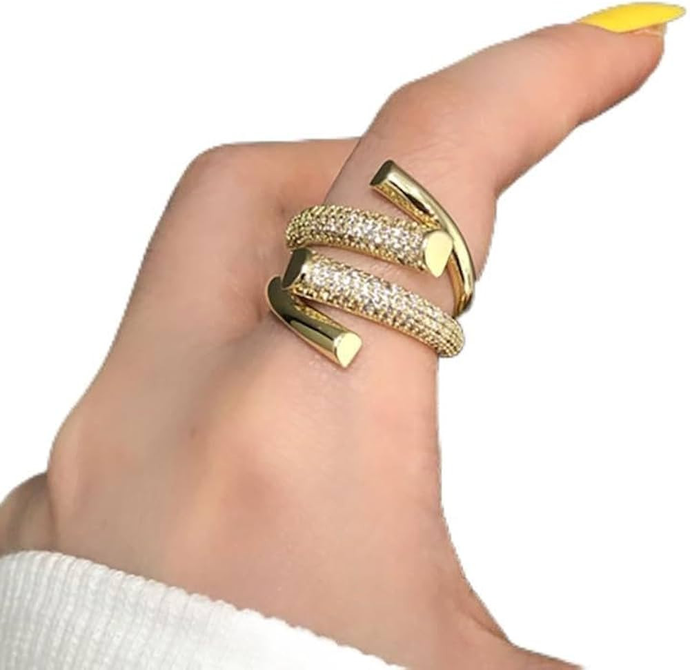 Gold Statement Rings for Women Geometric Rings Statement Rings for Women 18K Gold Plated Cubic Zi... | Amazon (US)