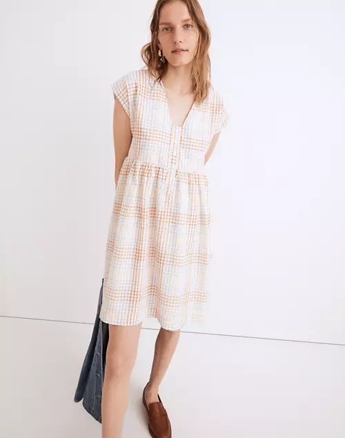 Cap-Sleeve Button-Front Mini Dress in Plaid | Madewell