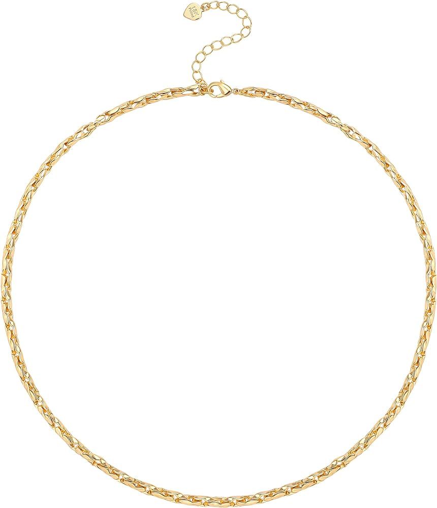 Aobei Pearl 18k Gold Paperclip Chain Choker Satellite Chain Lava Bead Pendant Necklace Dainty Jew... | Amazon (US)