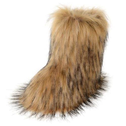 QTVQTV Women's Faux Fur Boot 2025furry Fluffy Short Snow Bootmid-Calf Boots Warmcomfortable Outdoor Fur Shoes (brown, Adult, Women, 8.5, Numeric, US Footwear Size System, Medium) | Amazon (US)