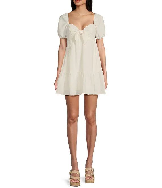 Sweetheart Short Sleeve Front Knot Tie Babydoll Dress | Dillard's