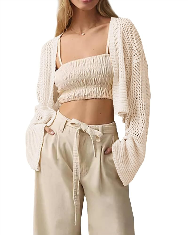 Cropped Cardigan Sweaters for Women Kimonos Boho Lightweight Summer Open Front Knit Cardigan Oute... | Amazon (US)