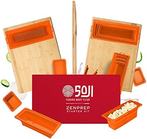Zenprep Extra Large Bamboo Cutting Board With Containers (Set Of 9) - Over The Sink Chopping Board W | Amazon (US)