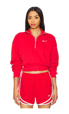 Nike NSW Phoenix 1/2 Zip Cropped Sweatshirt in University Red & Sail from Revolve.com | Revolve Clothing (Global)
