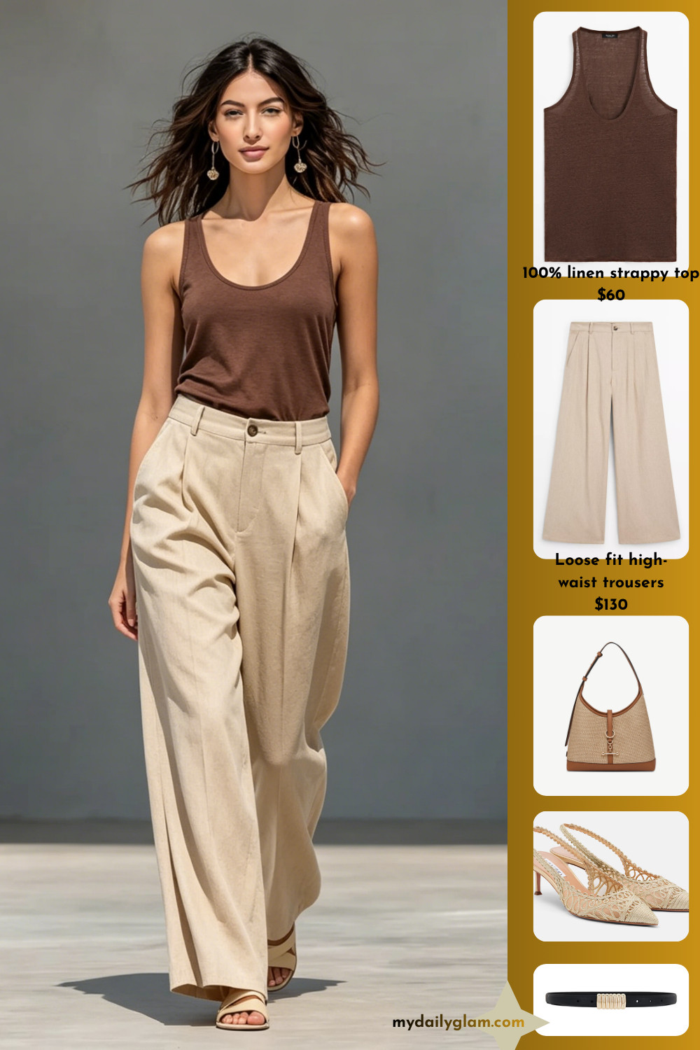 Soft Earth Tone Summer Capsule Outfit Brown Slim Fit Tank & Oversized Oat Linen Wide Leg Pants

#SummerLinenOutfit #MinimalFashion #CapsuleWardrobe 

 #LTKootd #LTKOver40 #LTKWorkwear