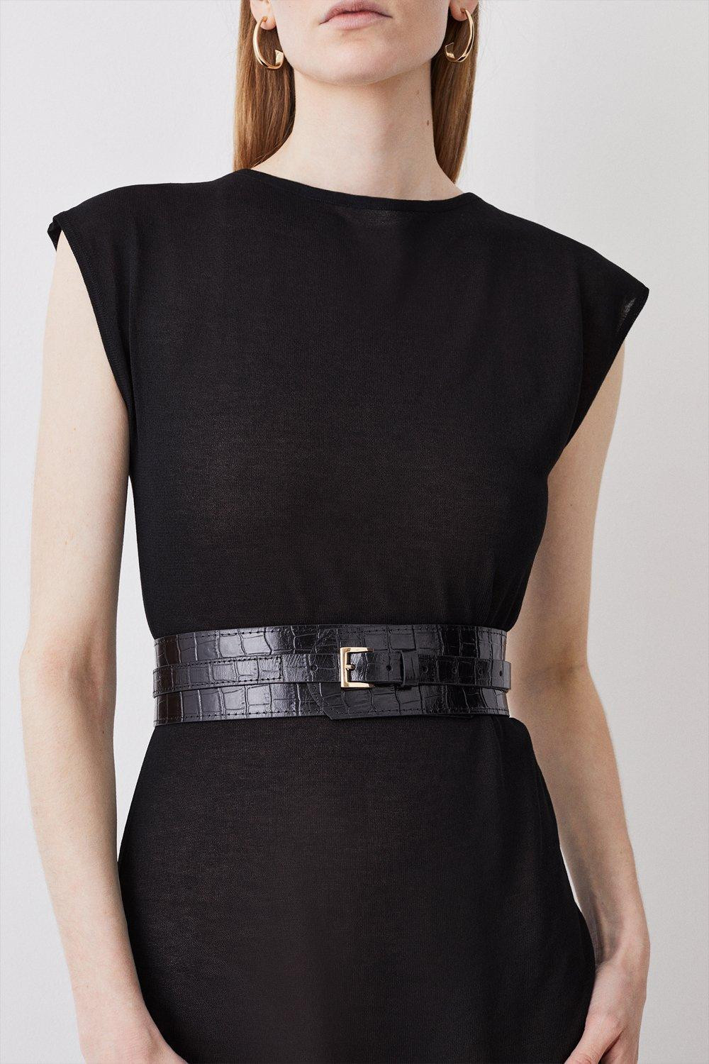 Leather Croc Textured Statement Belt | Karen Millen US